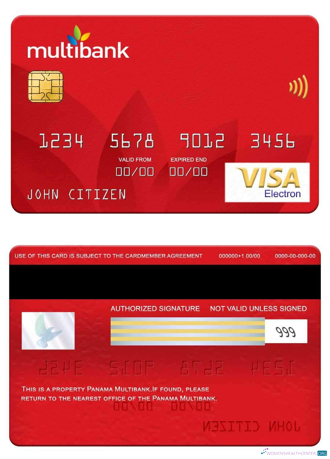 Download Panama Multibank visa electron card Photoshop template